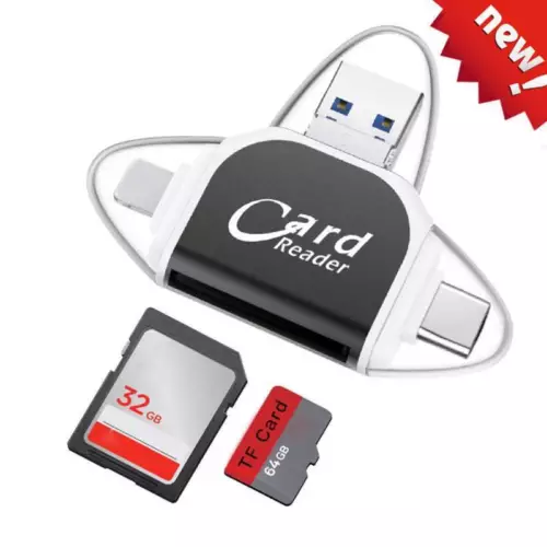Multi-Port 4 in1 Universal SD TF Card Reader For iPhone, MacBook,Samsung Android - Picture 1 of 15
