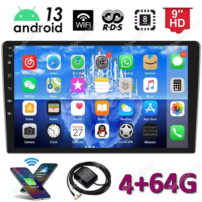 Wireless CarPlay Android Auto 13 8Core 4+64GB 9'' 2 DIN Car Stereo GPS Radio DSP