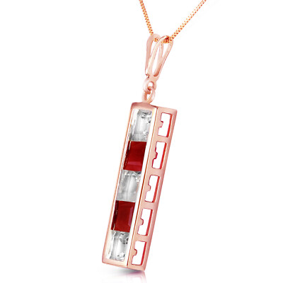 14K. GOLDKETTE MIT NATÜRLICHEM WEISSTOPAS & RUBINEN
