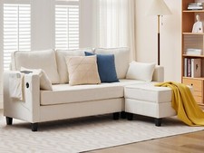 L-Shape Chenille Sectional Sofa with Storage Ottoman,USB and Type-C,Side Pockets