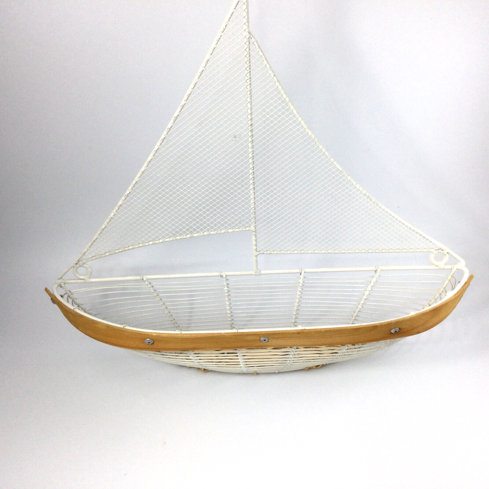 White Metal Wall-Mounted Boat-Shaped Mail Organizer 19x16 Inches