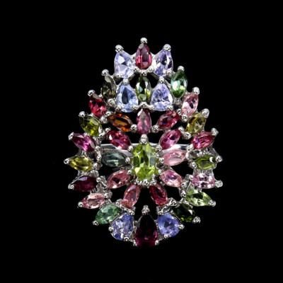 Valentine 925 Silver Ring Oval Rhodolite Amethyst Tanzanite Gemstone Jewelry 8.5