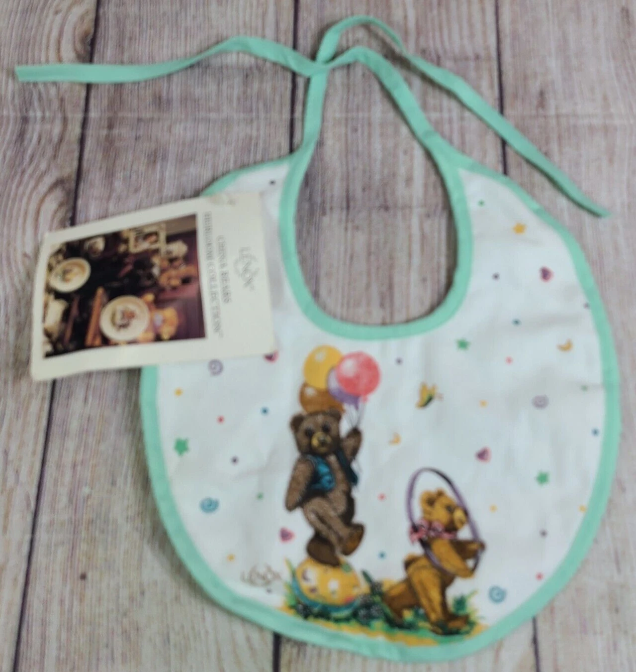 Vintage Lenox China Bears Heirloom Collection Baby Bib White Green USA New