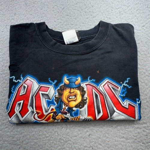 ACDC Shirt Men Large Black Liquid Blue Angus Caricature Devil Horn Rock Band - Picture 15 of 16
