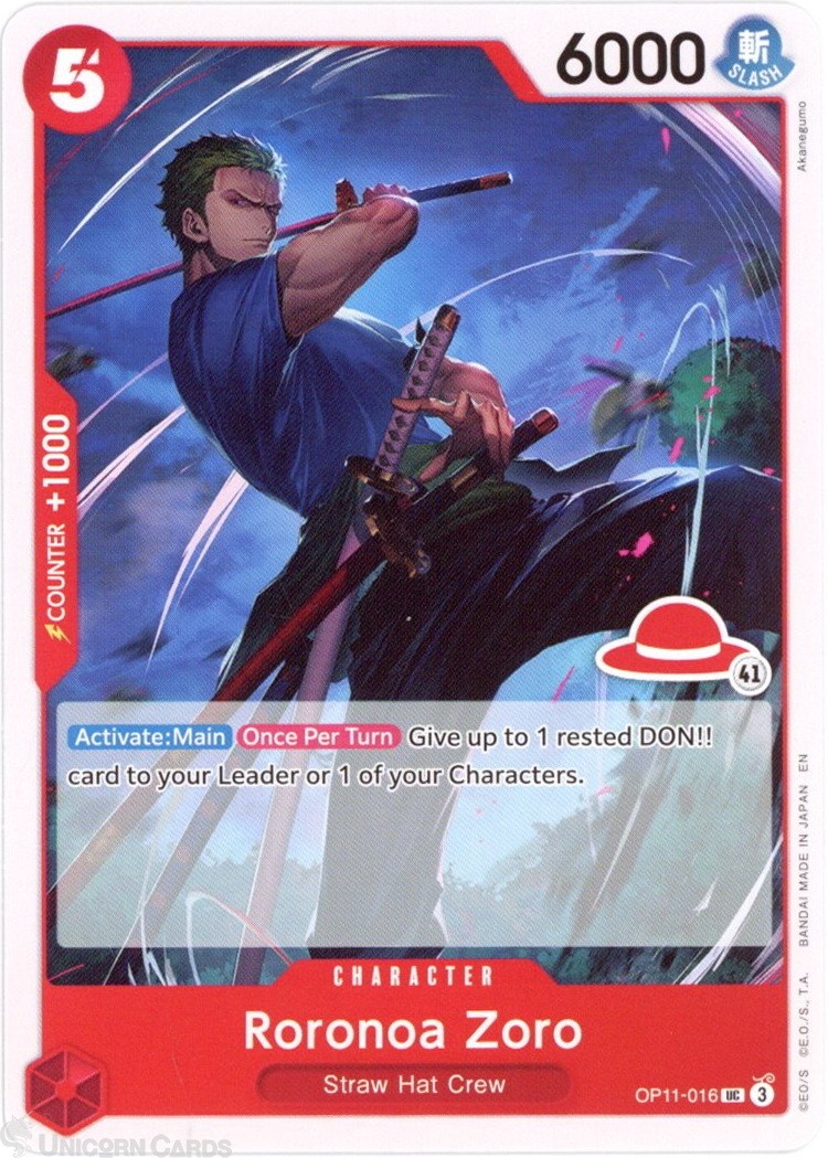 OP11-016 Roronoa Zoro : Uncommon Non-Foil English One Piece TCG Card : LD01: Lea