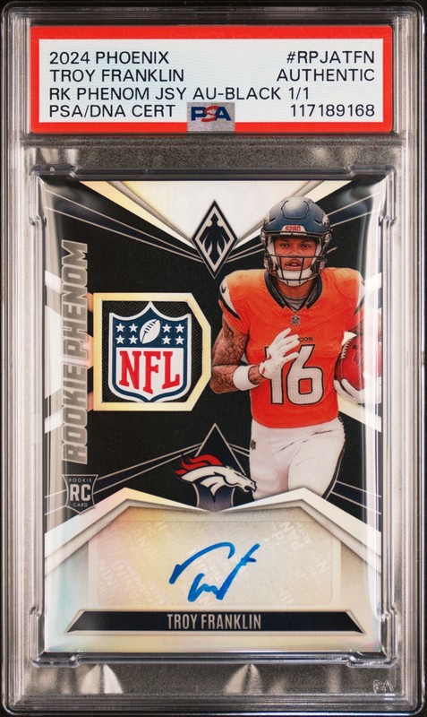 2024 Panini Phoenix Rookie Phenom Black Prizm Shield Troy Franklin 1/1 Auto PSA