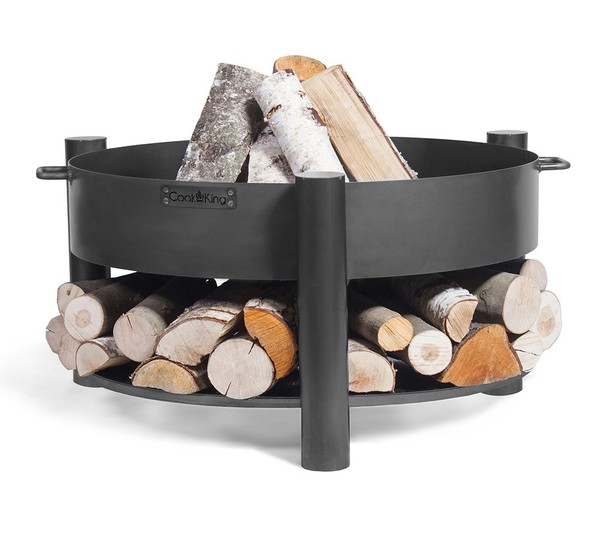 Feuerschale Stahl Feuerstelle Lagerfeuer Inkl. Holzlager Schwarz Cookking Ø80Cm-image