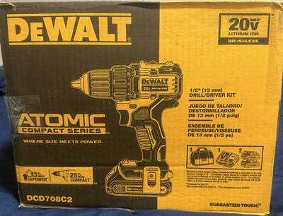 DEWALT Atomic DCD708C2 20V Brushless Drill/Driver Kit, 2 Batteries
