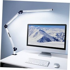 LED Desk Lamp with Clamp, Dual Light Desk Lamp with Swing Arm, Dimmable White