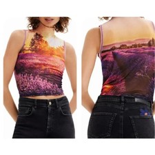 Desigual Sheer Mesh Tul Sleeveless Crop Top S...