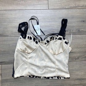 Windsor Womens Leopard Print Corset Cropped Top Size Medium Brown Tan