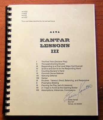 KANTAR LESSONS III Signed by Eddie Kantar Bridge Do's & Don'ts Gerber & Notrump