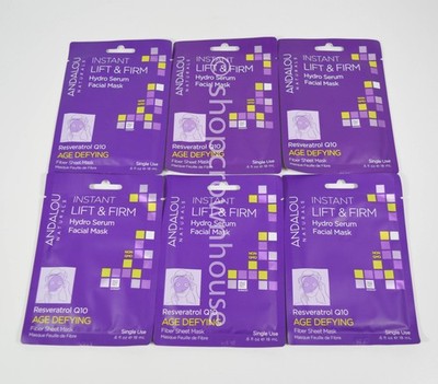 6 Andalou Instant LIFT & FIRM Hydro Serum Facial MASK Resveratrol Q10 sheet