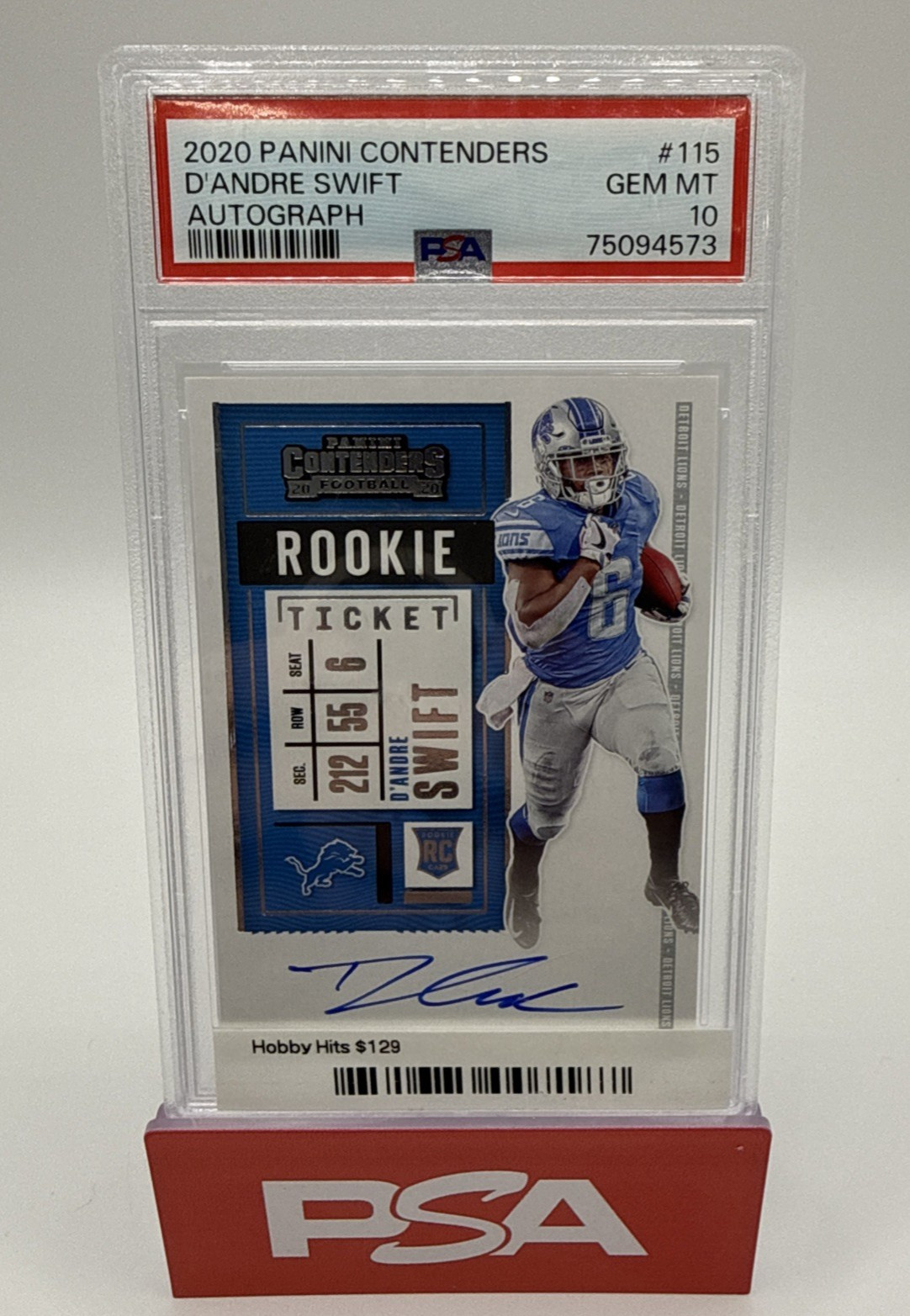 2020 Panini Contenders D'Andre Swift RC Rookie Ticket Auto On-Card PSA 10 GEM MT