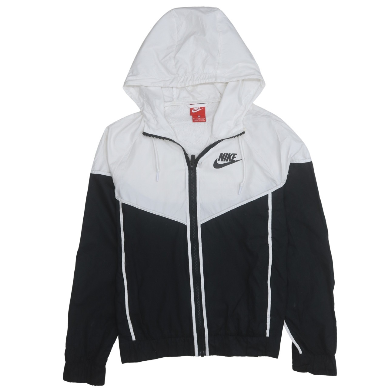 Nike Womens Windbreaker Jacket Black White Lightweight Hooded Full Zip Mesh M