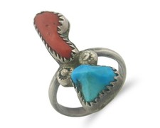 Vintage Navajo Ring Sterling Silver Authentic Gemstone Handmade Signed 8