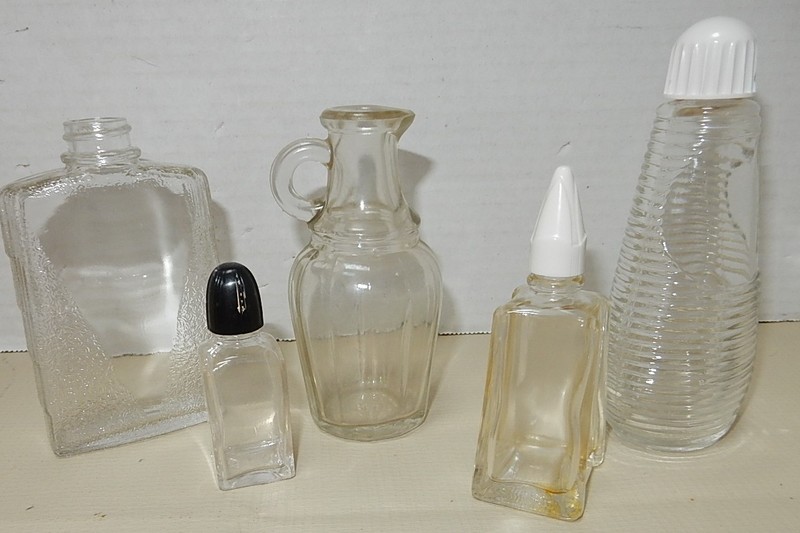 (6) Vintage Perfume Bottles: VIRGINIA DARE, Syrup, Nail Polish, Flask, Decanter