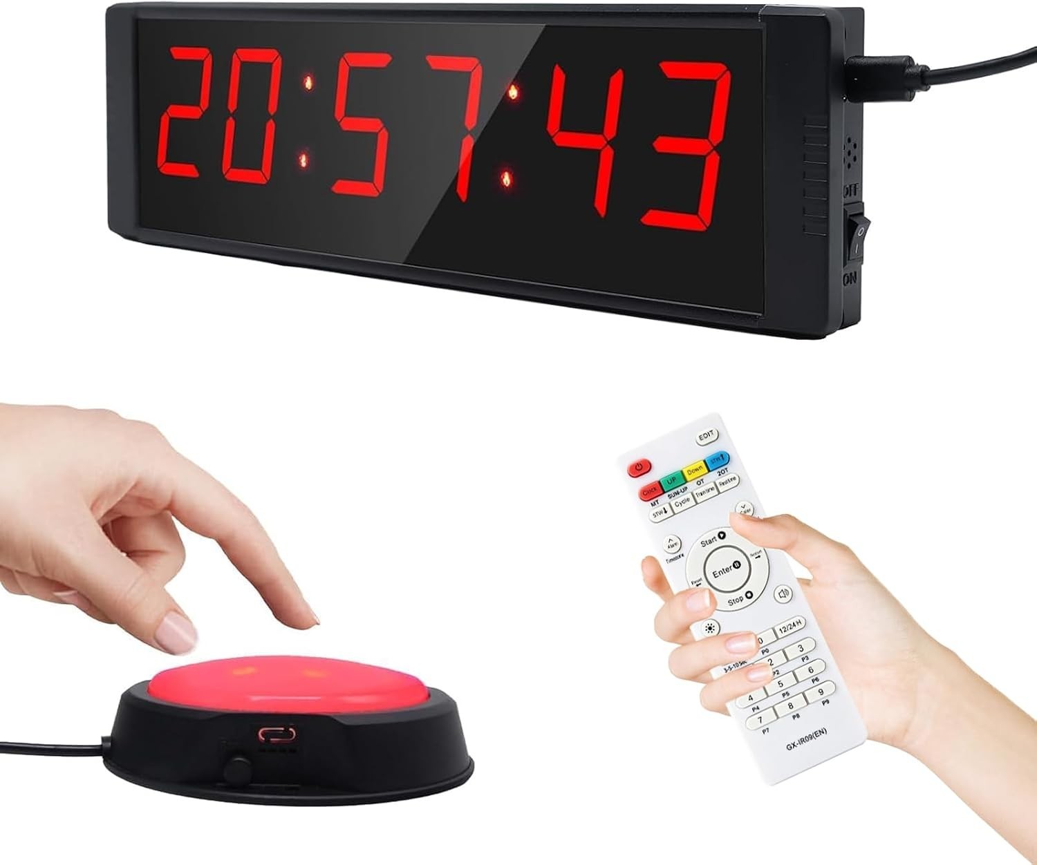 Large Stopwatch with Start/Stop Button, LED Digital Timer with Remote, Countdown