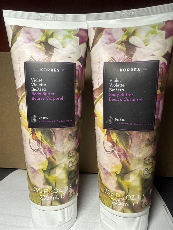 PACK de 2 cremas hidratantes para mantequilla corporal Korres, violeta, 7,95 oz SELLADAS nuevas y SELLADAS Foto 2 de 4