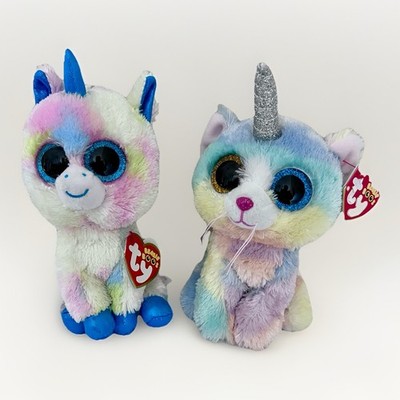TY Beanie Boos 6'' HEATHER Cat NWT, 6'' Blitz NWT Caticorn Unicorn Pastel Tye Dyed