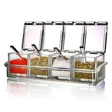 4-Piece Condiment Containers with Lids, Acrylic Spices and Seasonings sets fo...
