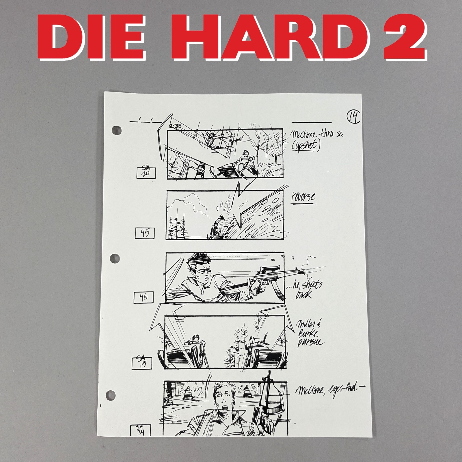 Die Hard 2 - Production Used Storyboard, Bruce Willis Snowmobile Chase, Prop 14