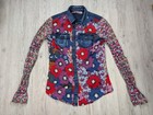 Desigual Women's Denim Floral Print Long Sleeve Button Up Shirt Size XS Casual