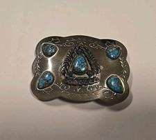 VINTAGE SILVERTONE FAUX TURQUOISE NUGGETS BELT BUCKLE - APPROX. 3 1/4"