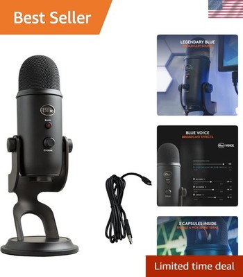 High-Performance Blue Yeti USB Microphone with Custom Audio Controls - Blackout