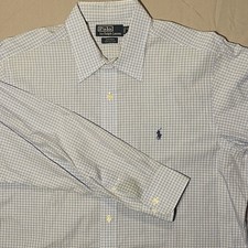 VTG Polo Ralph Lauren Shirt Oxford Men's Large 16.5 Plaid Blue Button Up Andrew