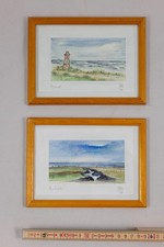 Zwei Aquarellbilder Leuchtturm/Küstenlandschaft und Meer 1997 signiert, gerahmt