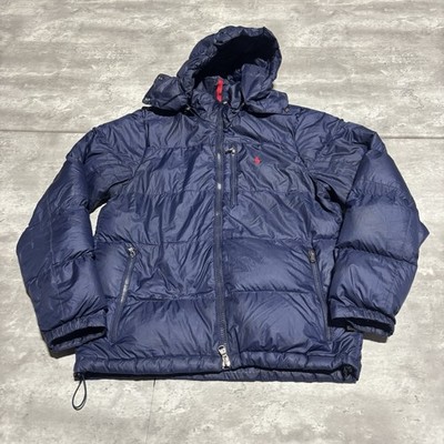 Polo Ralph Lauren Puffer Jacket Men's Medium Blue Down Fill Hooded Pony Preppy*