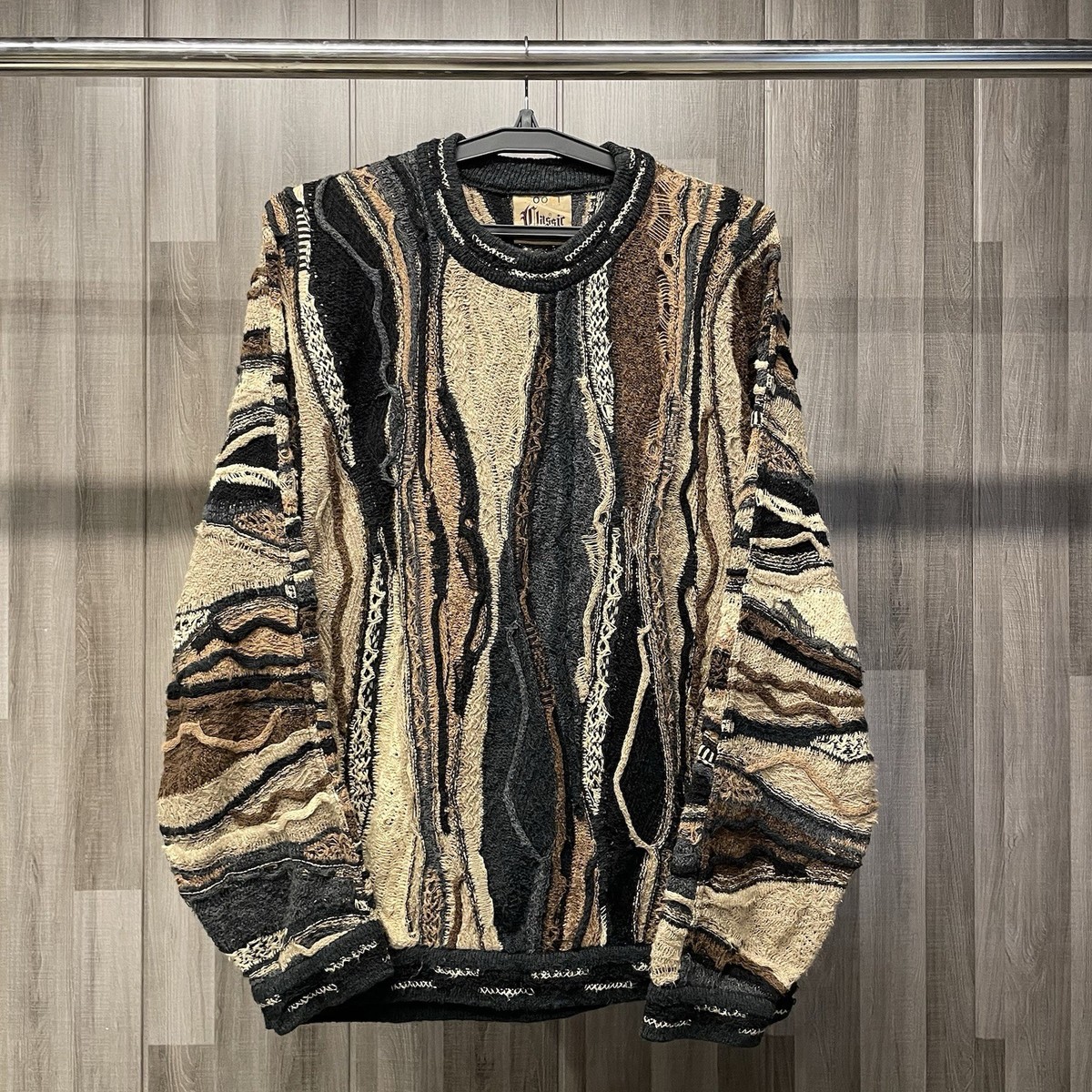 Vintage COOGI Style 3D Knit Sweater Multicolor Abstract Pattern