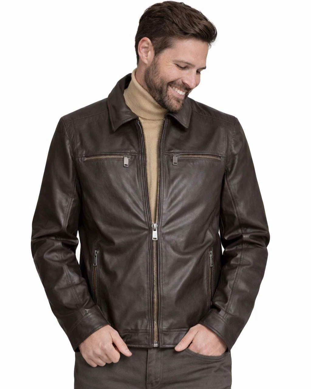 Men’s Royal Crest Brown Sheepskin Leather Jacket – Real Sheepskin Leather Coat