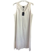 DKNY Womens 100 Linen Maxi Dress XL Ivory Sleeveless Minimalist Beach NWT