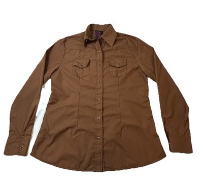Loyal Threads Button Up Shirt Womens Medium Brown Long Sleeve Pearl Snap Cotton