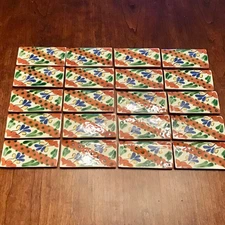 20 Hand Painted Mexican Bullnose Talavera Tiles 4 1/4” x 2 1/8”