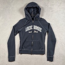 Abercrombie Fitch Women's M/L Full Zip Hoodie Embroidered Navy Blue Y2K Preppy