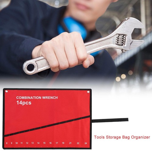 10-25 Pocket Canvas Spanner Wrench Tool Roll Up Storage Bag Organizer Pouch Case - Picture 7 of 16