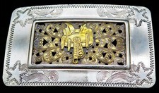Horse Saddle Cowboy Cowgirl Western Wear Ornate Vintage Belt Buckle