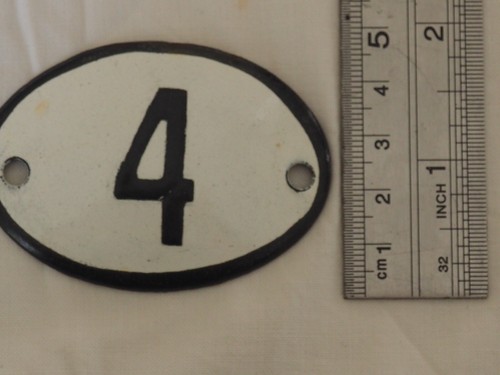 Vintage emailliertes Porzellan Dose Schild Nummer 4 - 2,5 Zoll -1,7 Zoll klein SELTEN (Z) - Bild 2 von 10