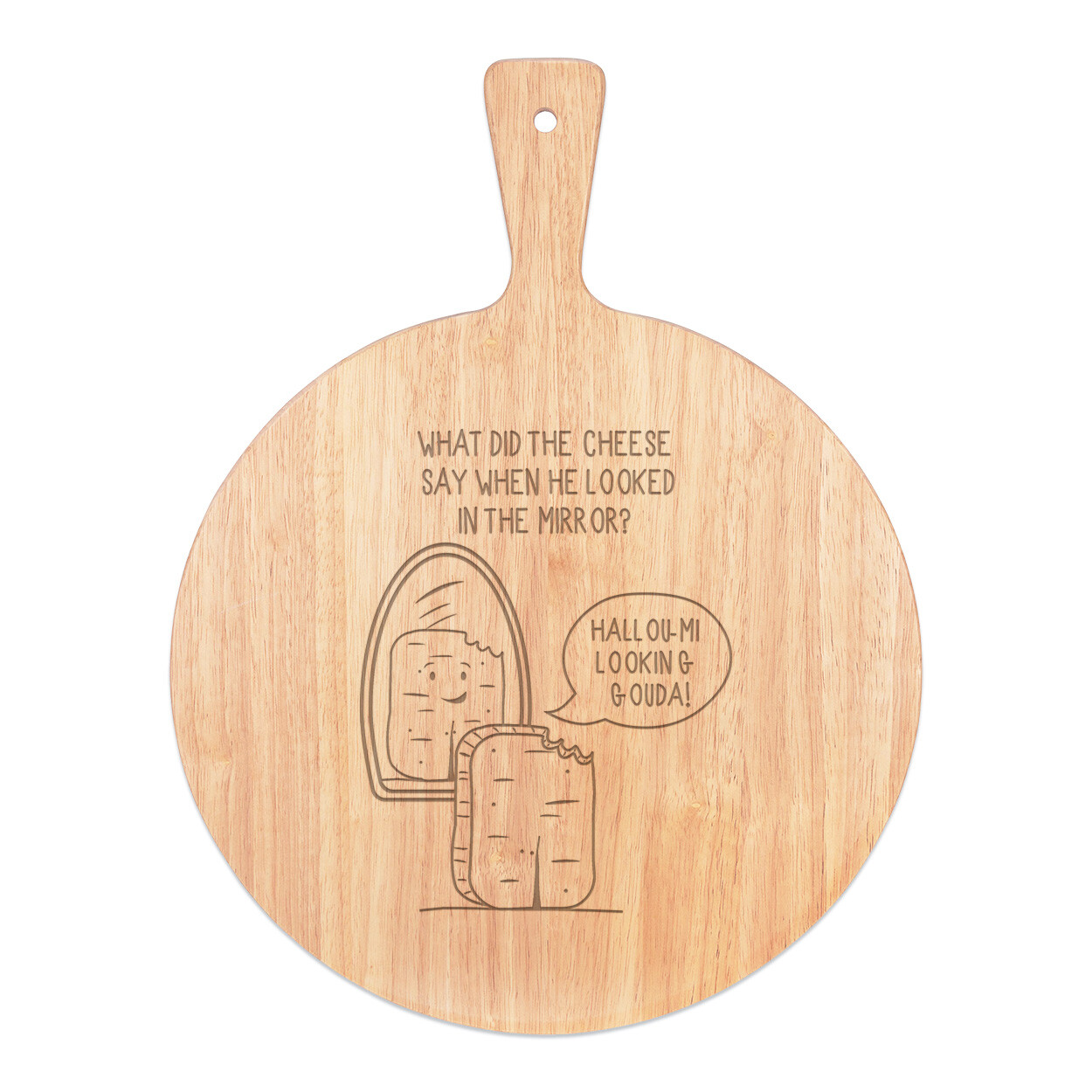 Halloumi Looking Gouda Cheese Joke Pizza Board Paddle Wooden Funny