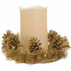 16Cm Flameless Led Gold Wreath Cone Wax Candle Festive Xmas Christmas Light L...
