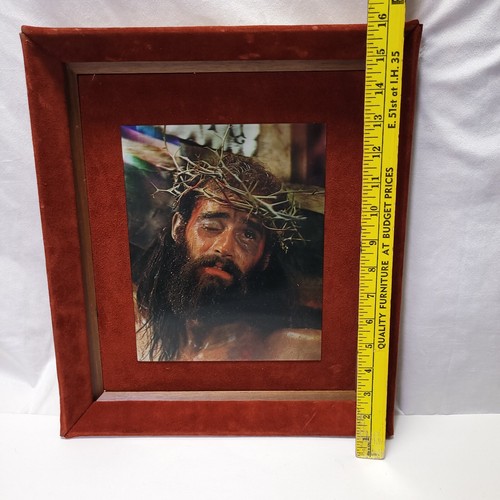 Vintage Retro Jesus Kitsch Hollywood Regency MCM Suede Framed Wall Hanging Art - Picture 6 of 14