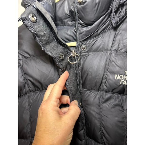 NORTH FACE 600 Black Down Hooded Quilted Puffer Long Parka Coat Jacket Womens M - Picture 3 of 12