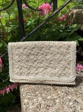K. Gimbel ivory Beaded wedding bridal prom clutch Purse handbag satin Hong Kong