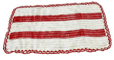 Vintage Hand Crochet Table Runner Dresser Scarf Red Beige Rectangle Doily