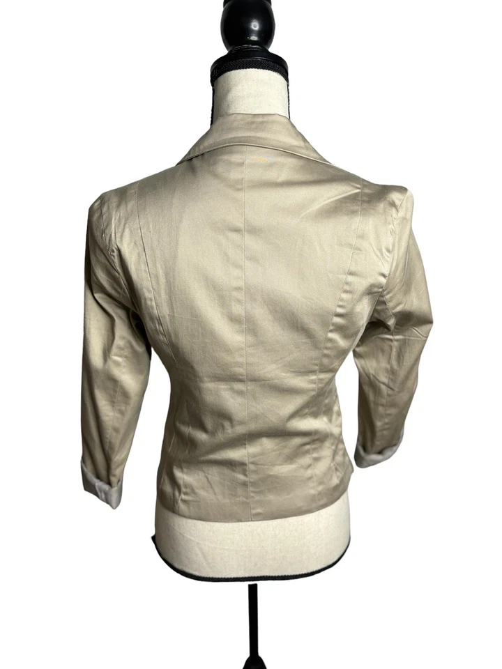 Ambiance Appearel Blazer Womens Small Tan 2 Button Low V Neck 3/4 Sleeve Career - Image 4 of 4
