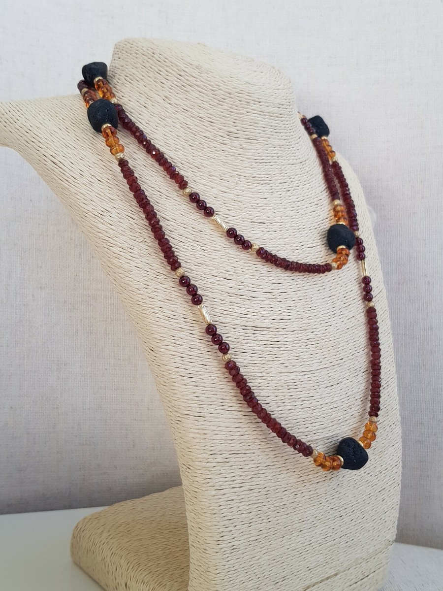 David Yurman 18k Gold Signature Beaded Necklace with Garnet
