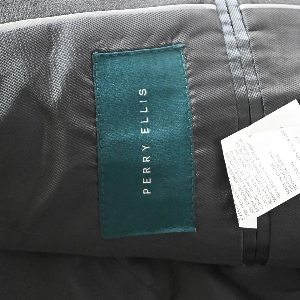 Perry Ellis 44S 32x30 Gray Career Formal Wedding Mens Jacket Pants Suit - Image 4 of 4
